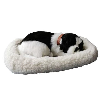 Realistic Black and White Cat Dog Breathing Sleeping Plush Toys Doll Electronic Pets for Dementia Seniors Adults Kids