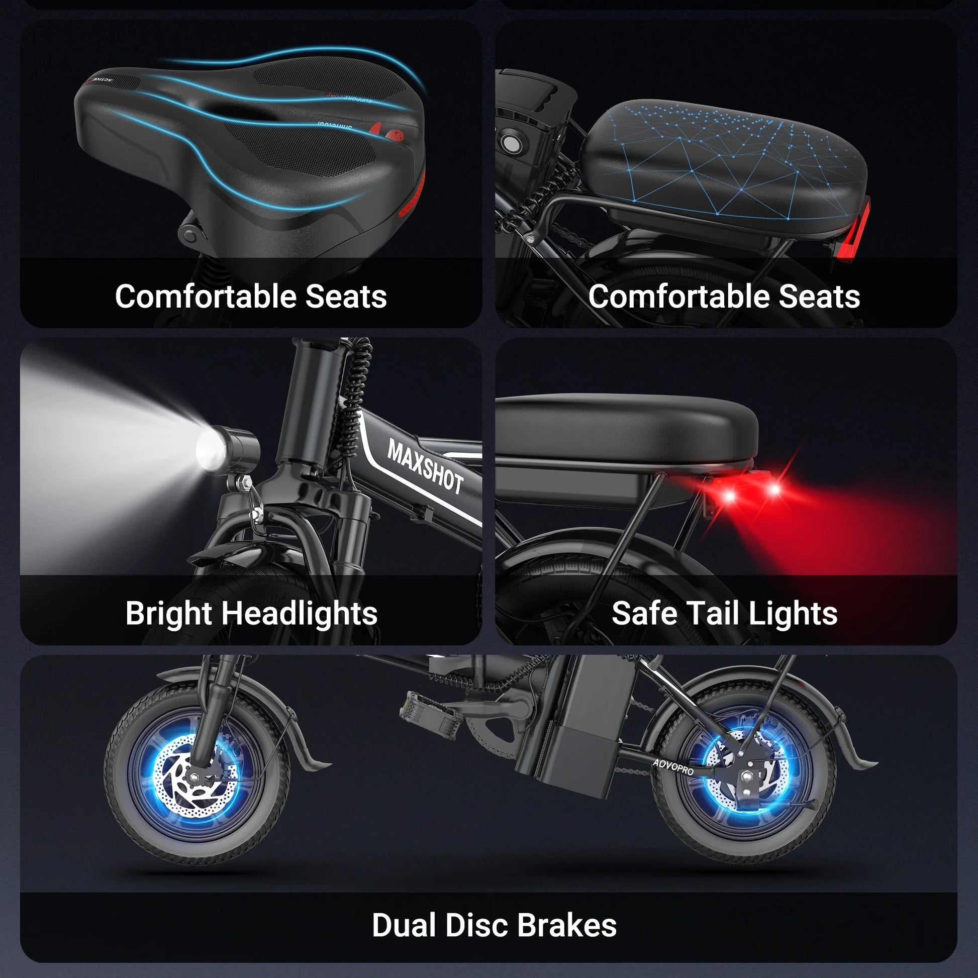 EB60 Black Electric Bike 500W 48V, 14' Mini Ebike for City Commuter, Folding Electric Bicycle for Adult with Two Seats UL2849