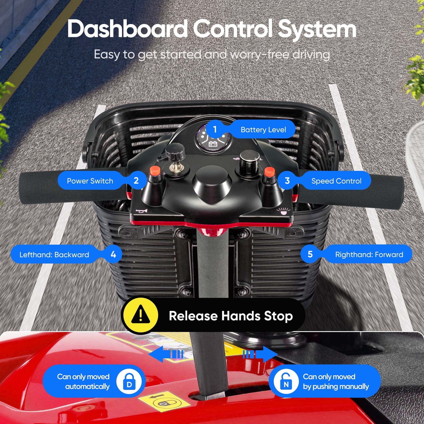 3 Wheel Electric Powered Mobility Scooter, with Lighting Folding Travel Mobile Wheelchair for Seniors, Gift for Elderly, Red