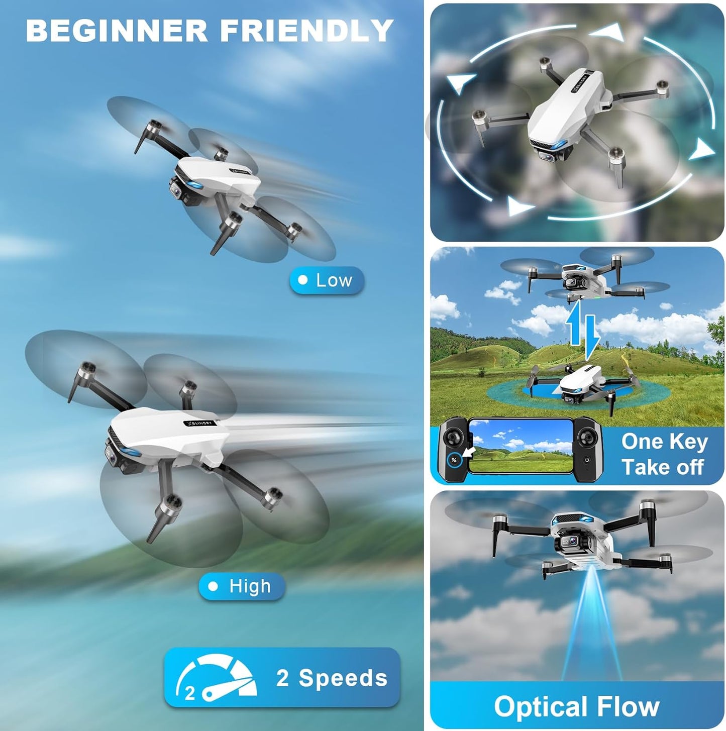 GPS Drone with Camera for Adults, 2K HD GPS Drones with Auto Return, Follow Me, Circle Fly, Waypoint Fly, Optical Flow, Brushless Motor, Foldable 5G Transmission FPV Quadcopter