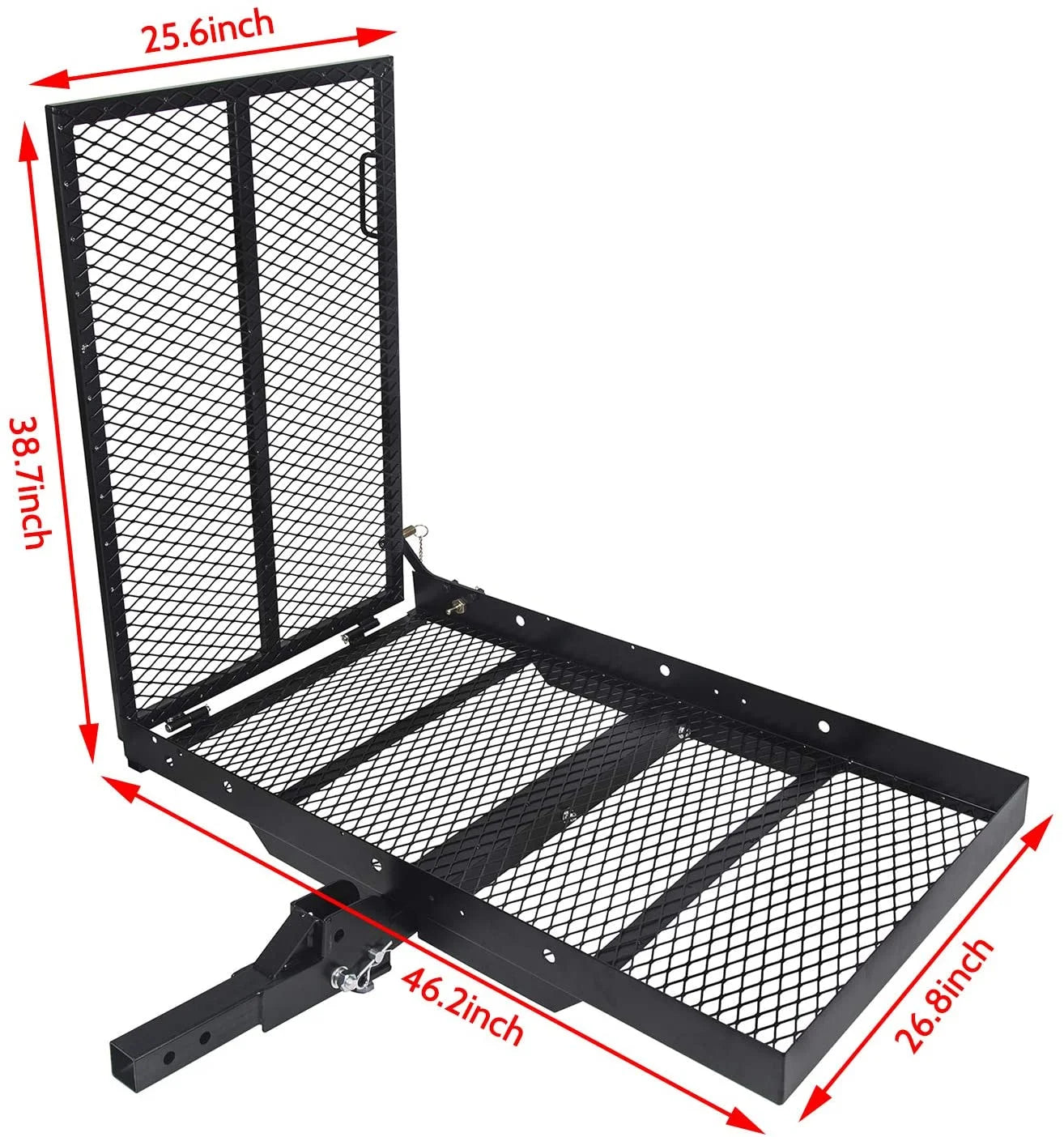 Hitch Mounted Cargo Carrier Mobility Scooter and Wheelchair Carrier Rack with Loading Ramp Luggage Basket Disability Medical Lift Rack