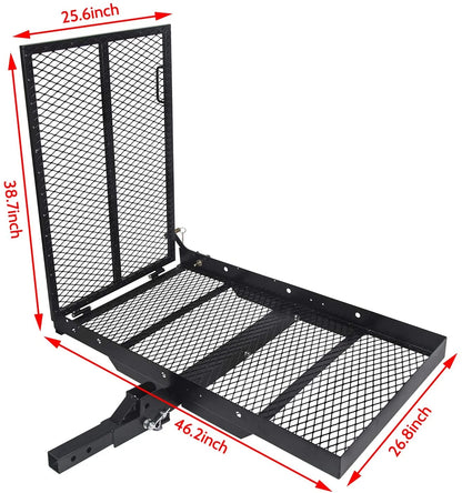 Hitch Mounted Cargo Carrier Mobility Scooter and Wheelchair Carrier Rack with Loading Ramp Luggage Basket Disability Medical Lift Rack