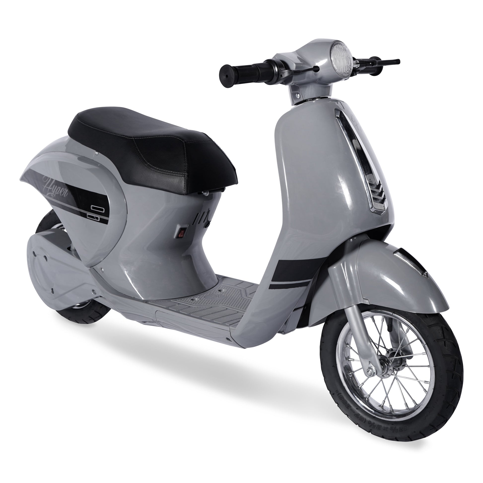 24 Volt Hyper Toys Retro Scooter, Silver, Battery Powered Electric Scooter with Easy Twist Throttle