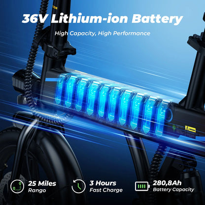 14" Foldable Electric Bicycle for Adults,500W 36V/7.8Ah Electric Bike,Lcd,20Mph Commuter E Bike for Teen, UL 2849