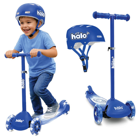 Jr 3 Wheel Scooter and Helmet Set - Blue 2+ - Light up Wheels and Adjustable Helmet