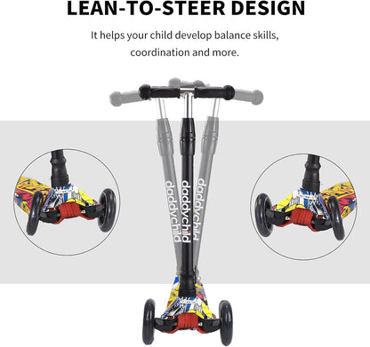 Scooters for Kids 3 Wheel Kick Scooter for Toddlers Girls & Boys, 4 Adjustable Height, Lean to Steer, Extra-Wide Deck, Light up Wheels for Children from 3 to 14 Years Old