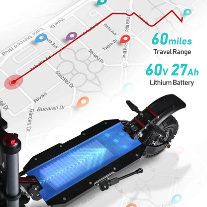 Adult Electric Scooter, Folding Scooter, Dual Motor 60V27AH Battery, Dual Disc Hydraulic Oil Brake, Dual Shock Absorption, with Seat
