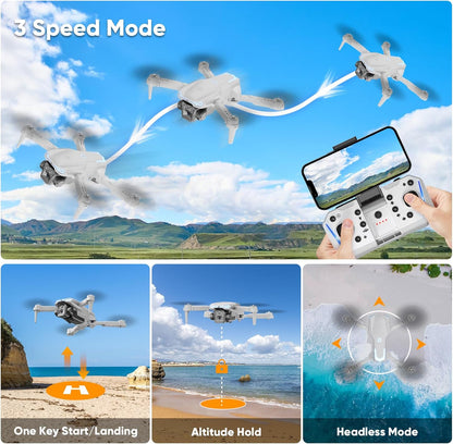1080P HD Foldable Drone with Camera for Adults & Kids, RC Quadcopter with One-Key Takeoff/Landing, Altitude Hold, Waypoint Flight, 360° Flip, 2 Batteries, Easy-To-Fly Toy for Boys and Girls