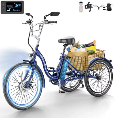 Electric Trike for Adults with Rearview Mirror Accessories Kit, 700W Motor 10.4Ah Battery，24/26 Inches 7 Speeds 3 Wheels Electric Bikes , Certified to UL 2849 by SGS