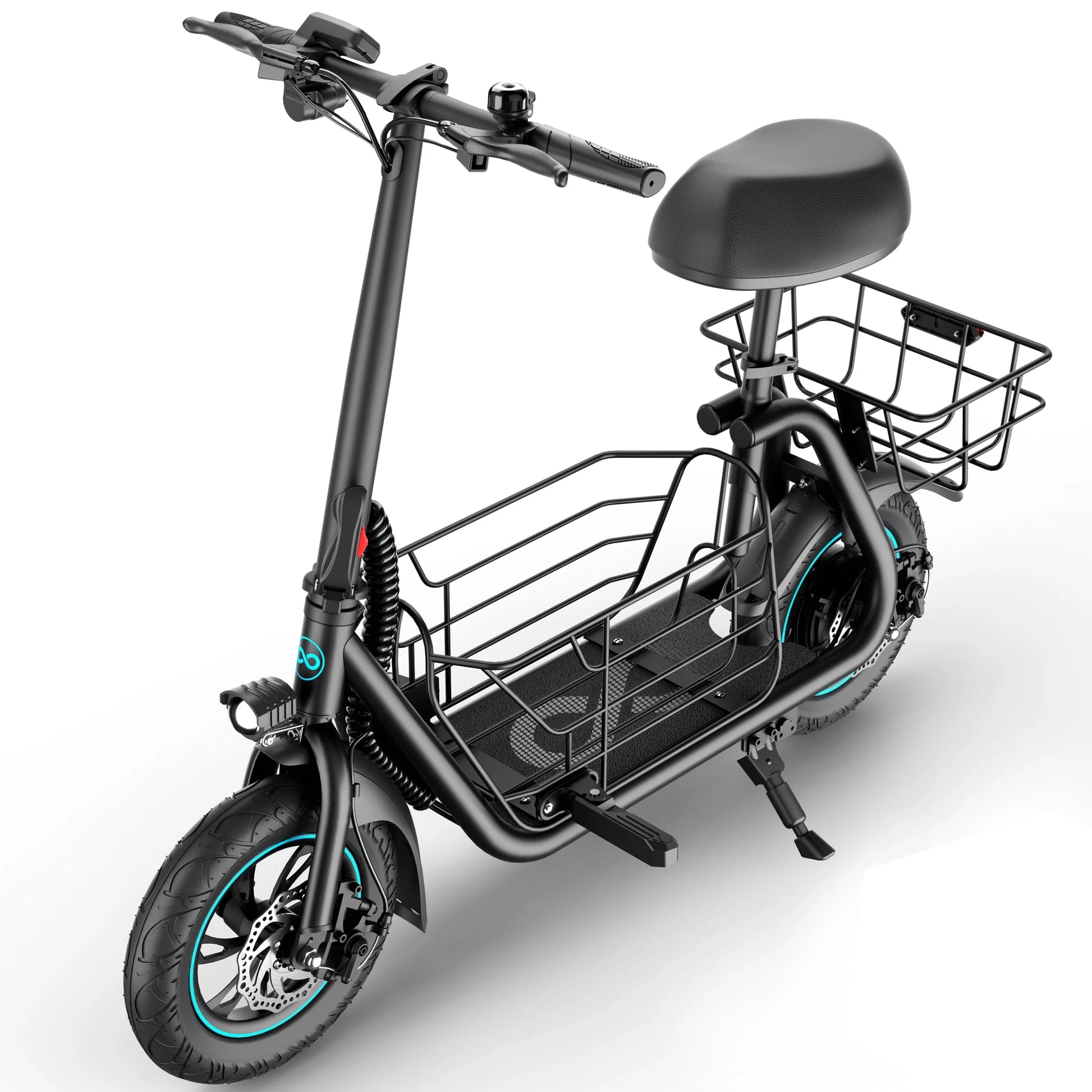 19MPH Foldable 550W Electric Scooter with Seat for Adult，12 Inch Commuter Electric Scooter for Pets with Front & Back Basket, Bigger Seat - up to 21 Miles