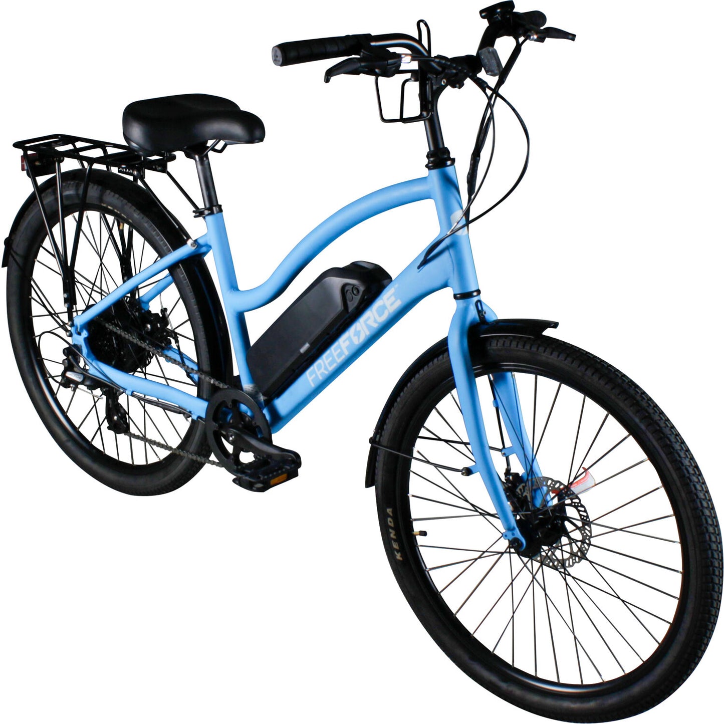 Avalon 16-In Electric Beach Cruiser Bike | Hybrid E-Bike for Adults, Thumb Throttle and Pedal Assist | with Speed Sensor, Storage Rack, Bell, Water Bottle Bracket | Light Blue