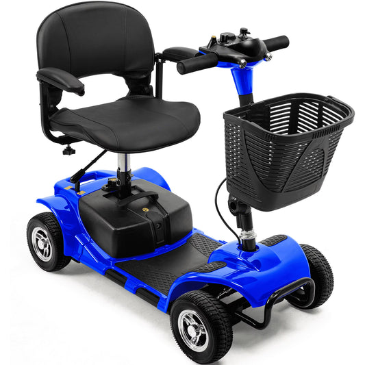 4 Wheels Mobility Scooter, Electric Powered Wheelchair Device for Travel, Best Gift for Elderly, Blue