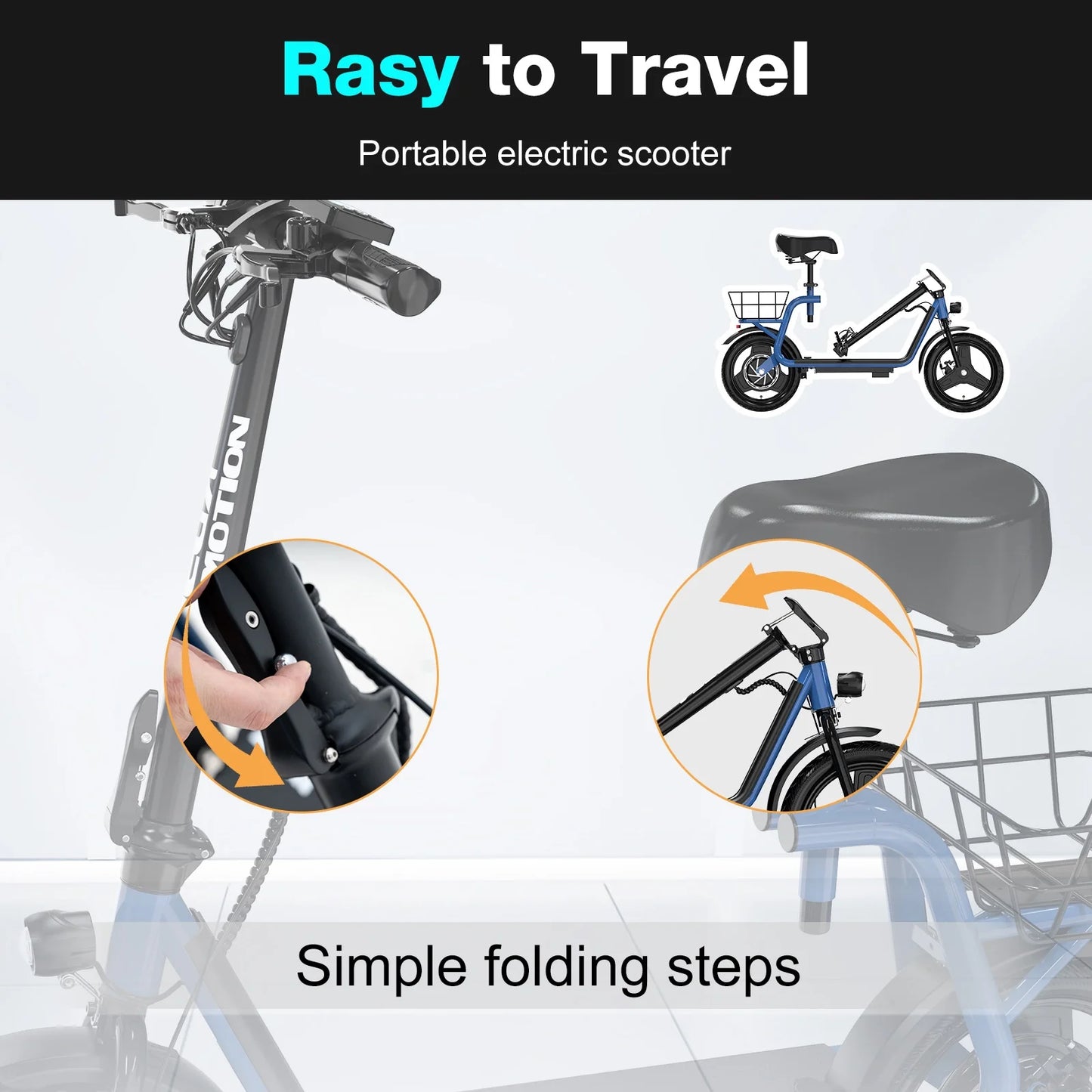 Electric Scooter Ebike, 400W Foldable Scooter with Seat 18.6Mph/7.8Ah Battery, 14In Adult Electric Bicycle E Scooter HS5