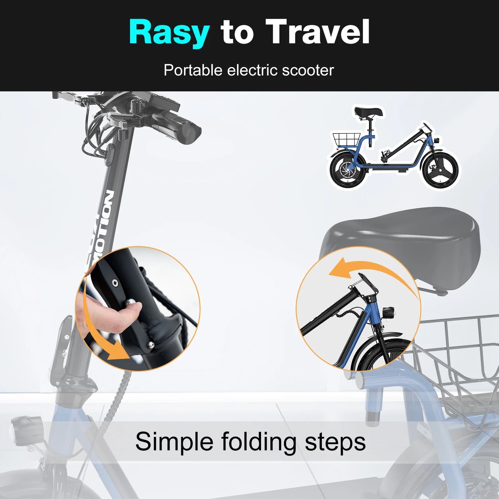 Electric Scooter Ebike, 400W Foldable Scooter with Seat 18.6Mph/7.8Ah Battery, 14In Adult Electric Bicycle E Scooter HS5