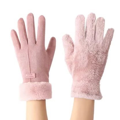 Women Winter Thick Plush Gloves Fashion Warm Suede Outdoor Guantes Lady Touchscreen Driving Gloves Sports Motos Cycling Mittens