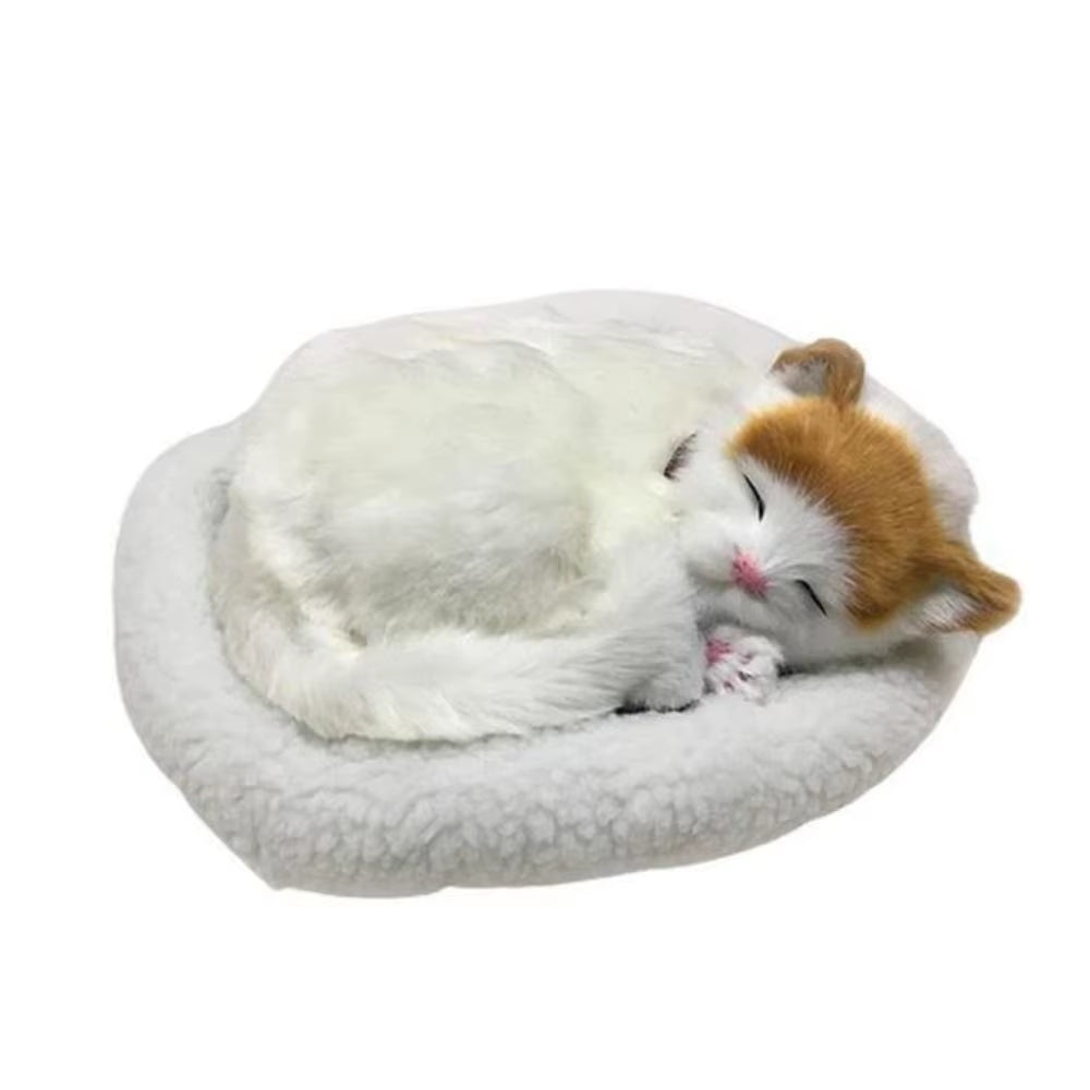 Realistic Black and White Cat Dog Breathing Sleeping Plush Toys Doll Electronic Pets for Dementia Seniors Adults Kids