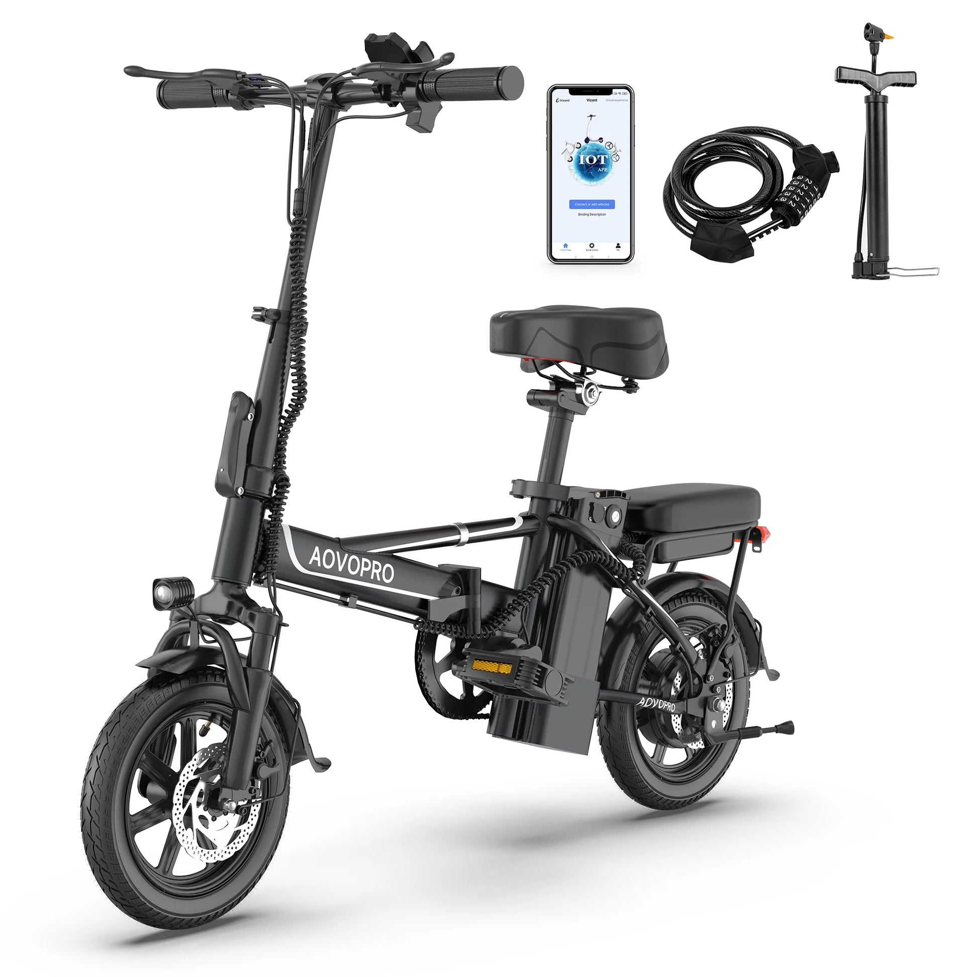 EB60 Black Electric Bike 500W 48V, 14' Mini Ebike for City Commuter, Folding Electric Bicycle for Adult with Two Seats UL2849