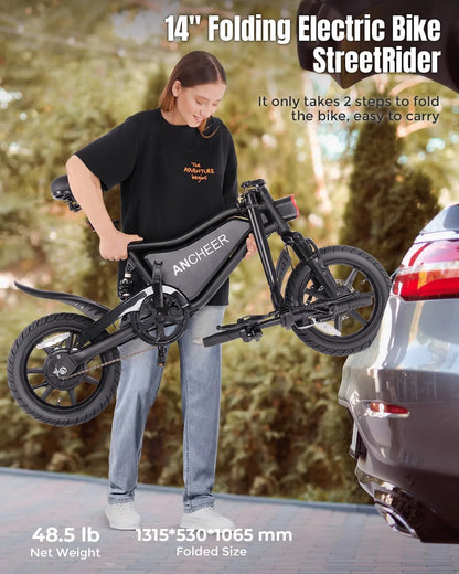 Peak 500W Electric Bike for Adults, Foldable Electric Bikes with 48V 374Wh Battery, 14" Electric Bicycle for Men Women, LCD Digital Display, Cruise Control Ebikes, Dual Suspension Fork UL2849