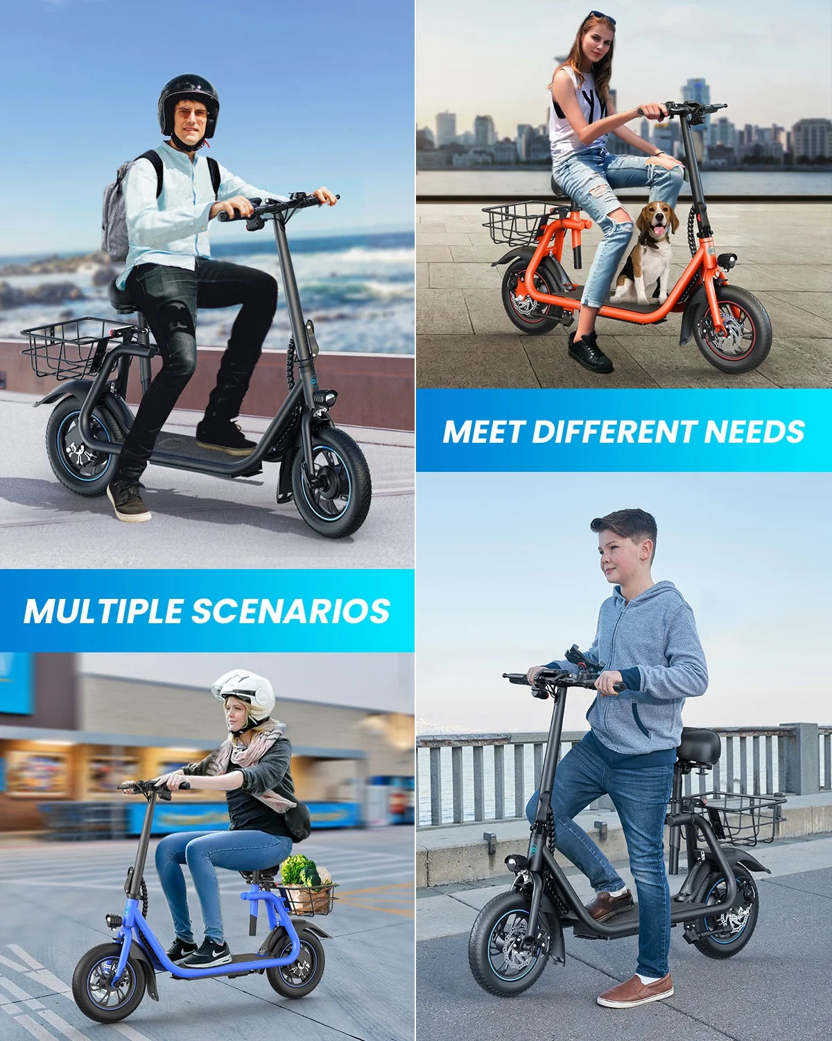 450W Electric Scooter with Seat, Commuter Electric Scooter for Adult with Basket & Free Phone Holder & Steel Cable Lock & Inner Tube- up to 21 Miles 15.5Mph-Oange