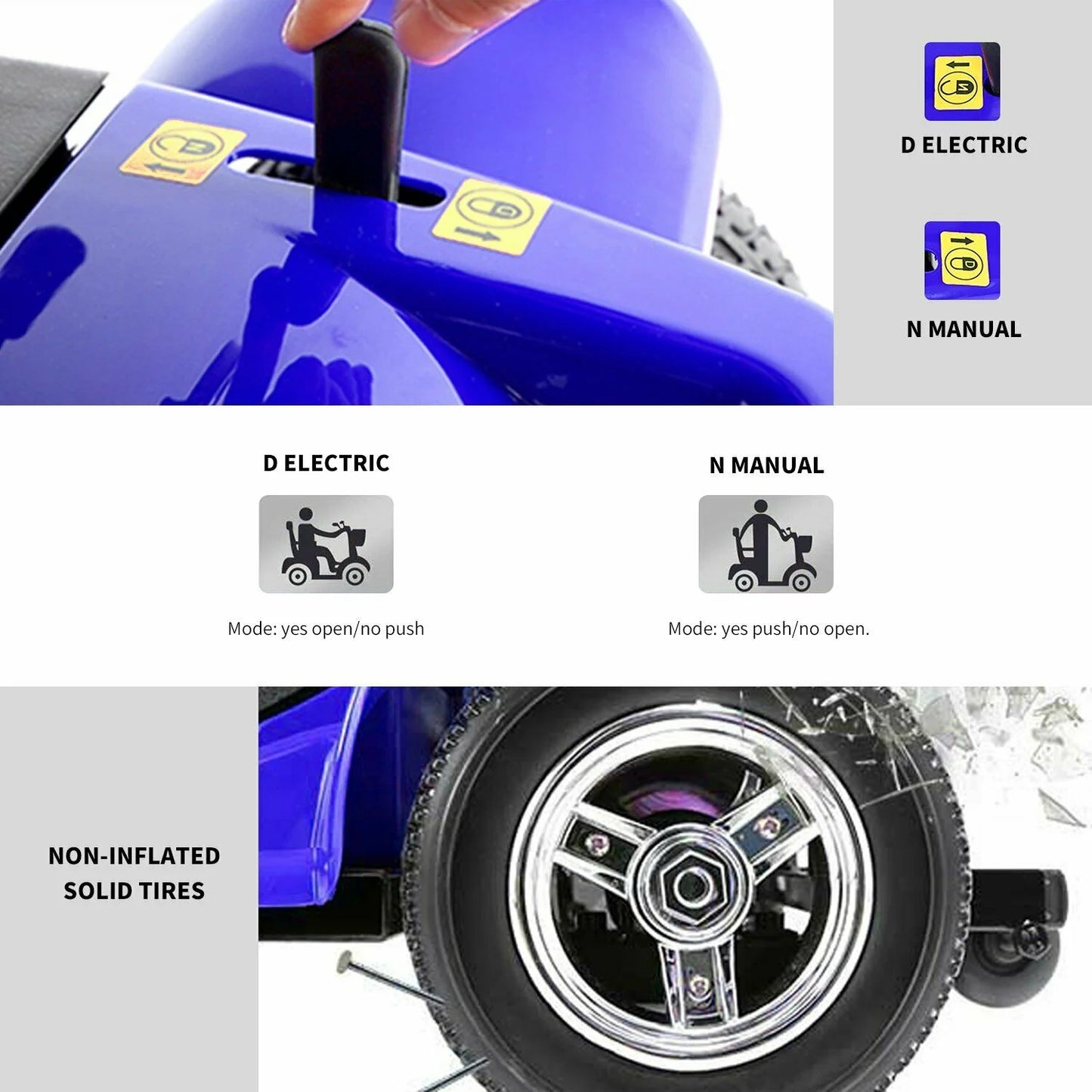 4 Wheels Mobility Scooter, Electric Powered Wheelchair Device for Travel, Best Gift for Elderly, Blue