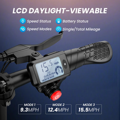 450W Electric Scooter with Seat, Commuter Electric Scooter for Adult with Basket & Free Phone Holder & Steel Cable Lock & Inner Tube- up to 21 Miles 15.5Mph-Blue