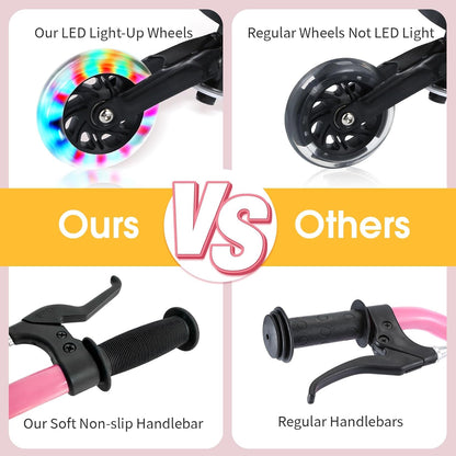 Swing Scooter for Kids, 3 Wheels Foldable Wiggle Kick Scooter Push Drifting with 4 Adjustable Handlebar & 2 Rear LED Wheel for Boys and Girls Ages 3-8