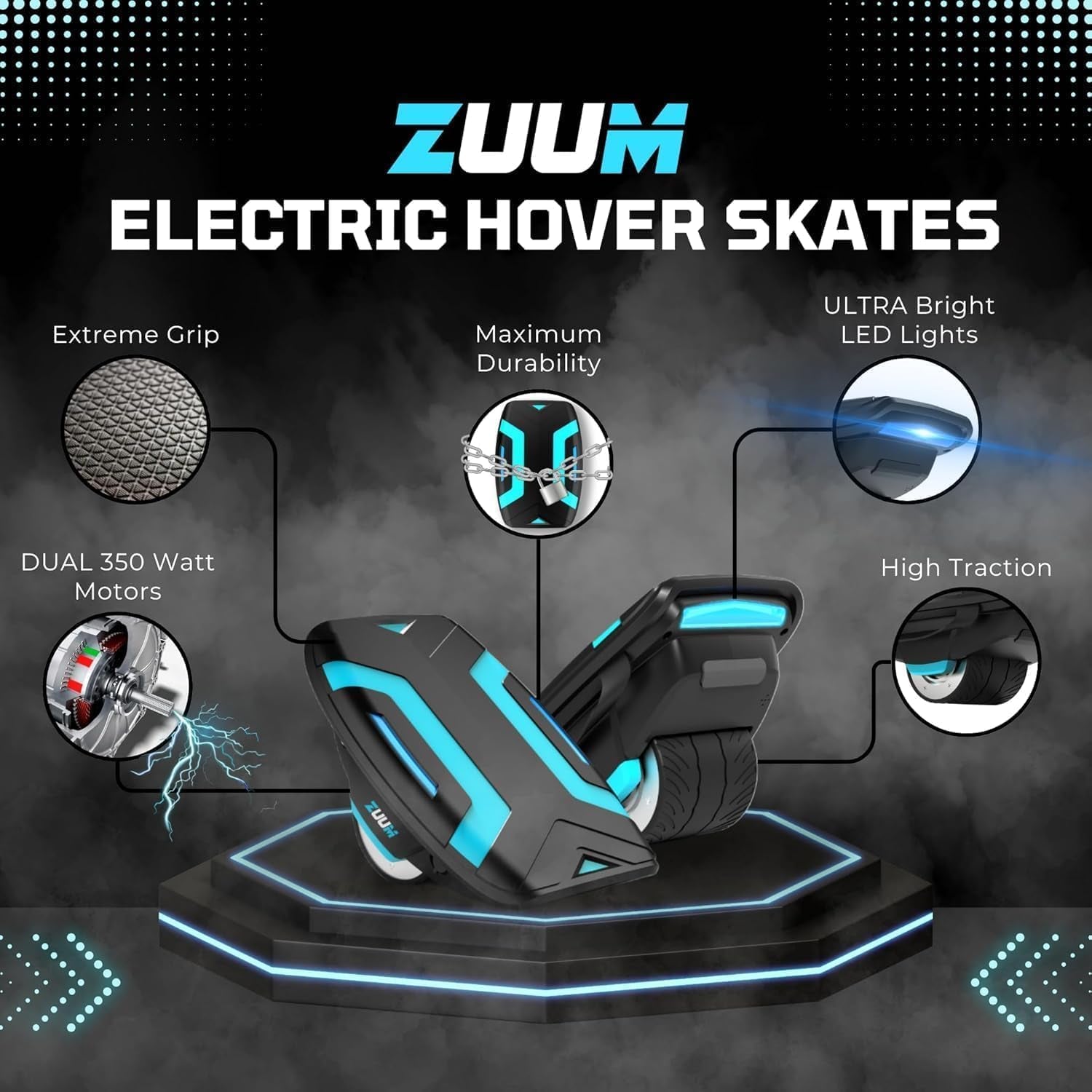 Zuums - Zuum Shoes Self Balancing Electric Skates Seen on Shark Tank - Portable - 350W 7MPH 2Hr Ride - Hoverboard Skates for Kids Adults Hoverboard Shoes Scooter (Midnight Black)