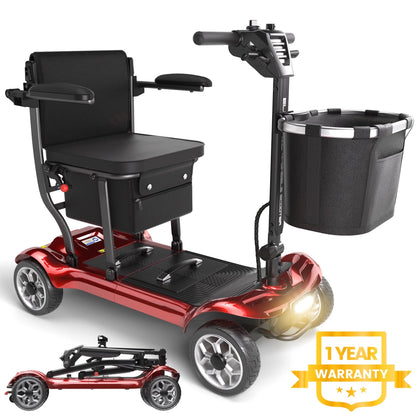 Light Weight 4 Wheels Mobility Scooter for Seniors, Electric Folding Wheelchair Device for Travel, Red