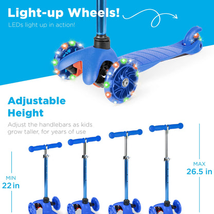 Kids Mini Kick Scooter Toy W/ Light-Up Wheels and Height Adjustable T-Bar - Blue