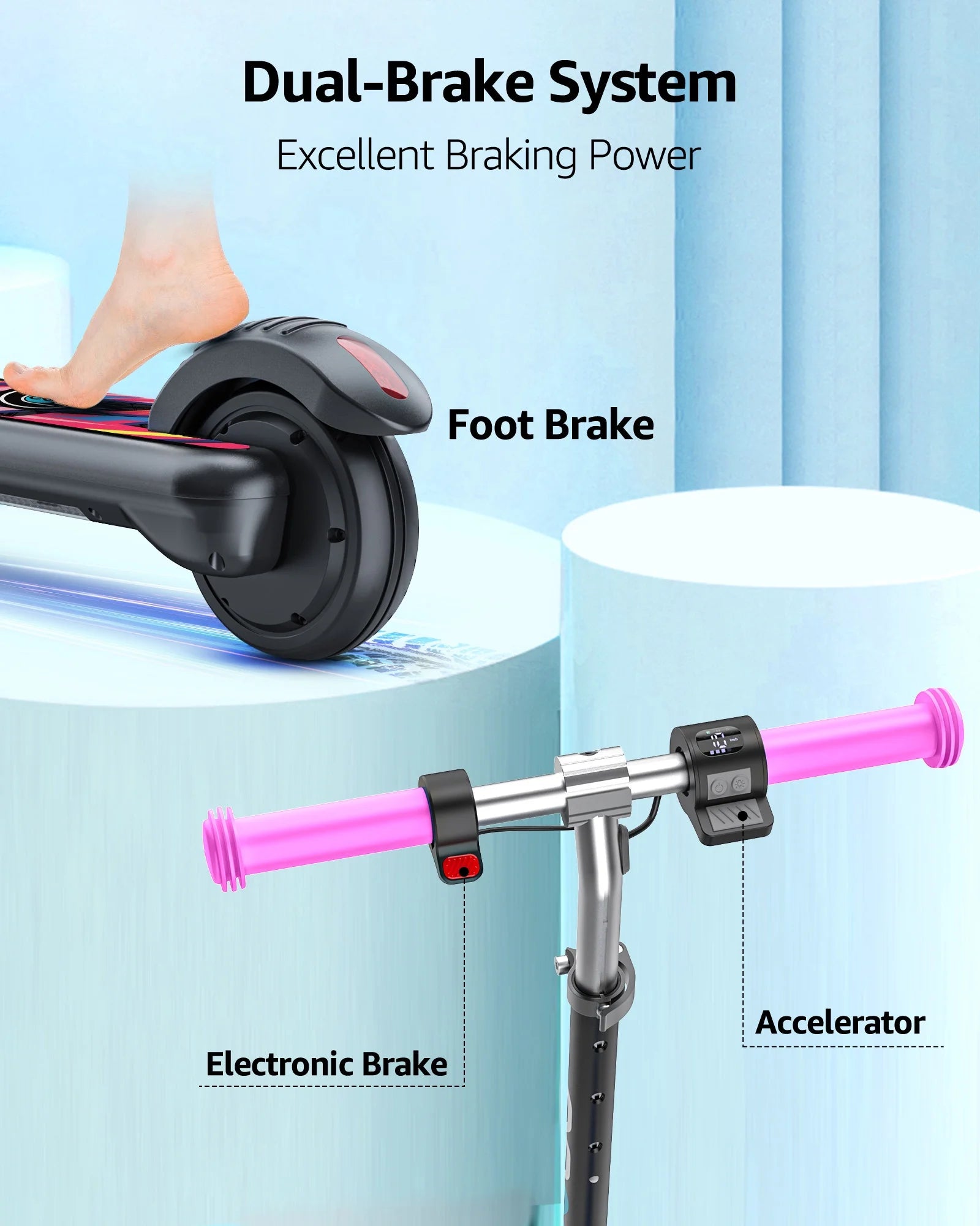 Electric Scooter for Kids, 150W Motor 10Mph Speed Electric Scooter with Adjustable Handlebar and LED Lights