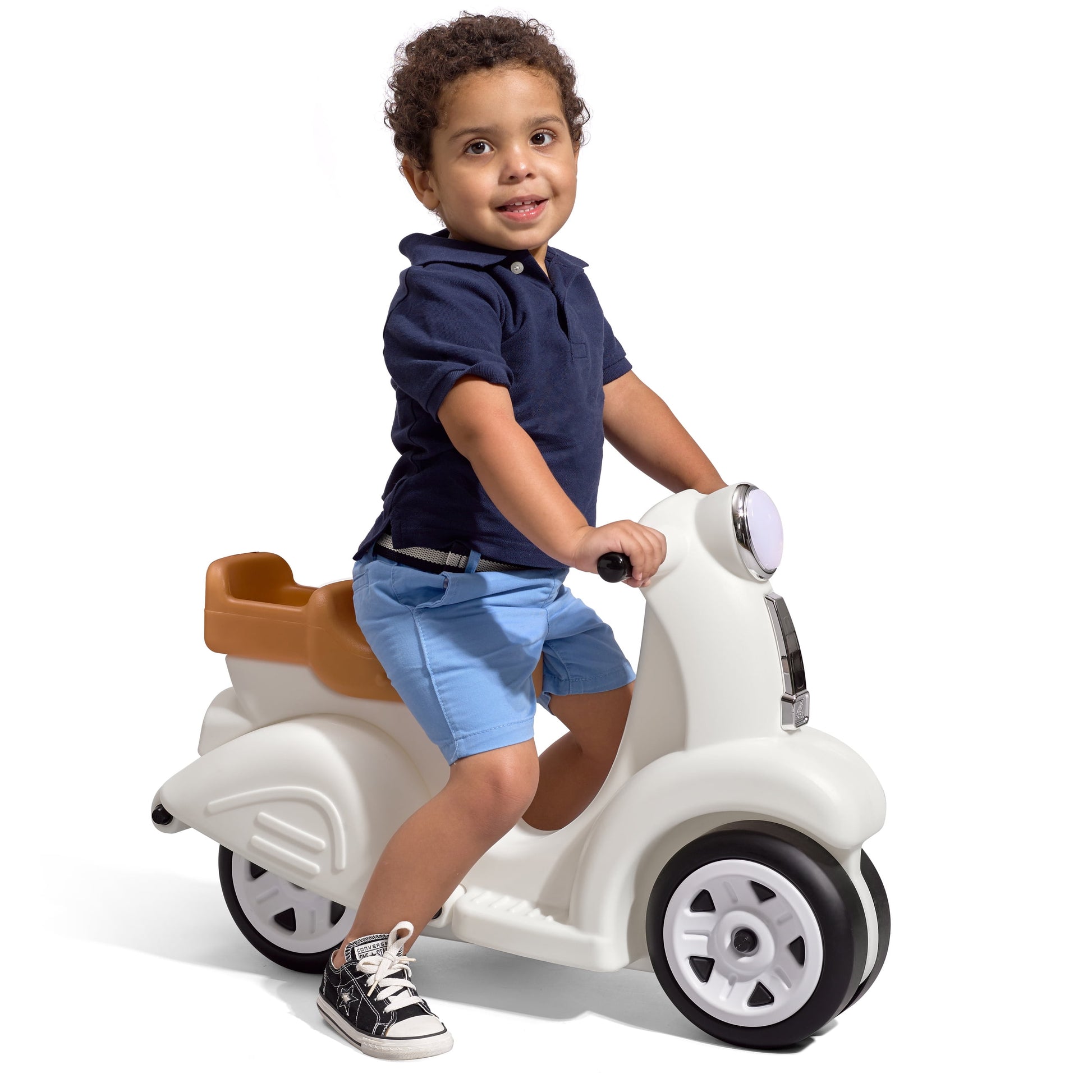 Ride along White Scooter Plastic Toddler Foot-To-Floor Riding Toy for Ages 18M-4Y