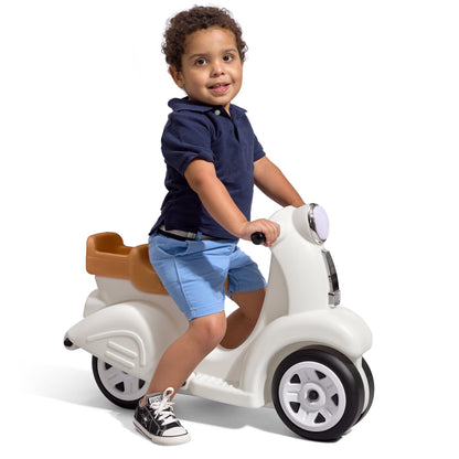 Ride along White Scooter Plastic Toddler Foot-To-Floor Riding Toy for Ages 18M-4Y
