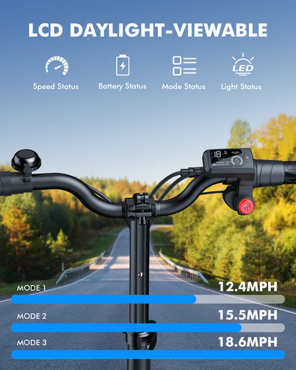 650W 48V/13.5AH 30 Miles Max Distance ,Bigger Seat Cushion and Pedal, with Detachable Basket for Pets，Max Load 300LBS Dual Shock Absorbers Electric Scooter for Adults