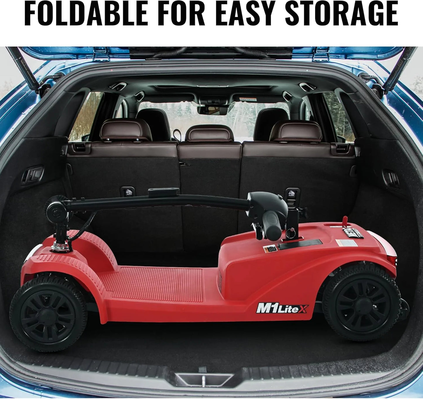 4 Wheels Mobility Scooter, Folding Lightweight Travel Mobility Scooter with Front & Rear LED Light, Heavy Duty Electric Motorized Scooters for Seniors Adults, Compact Mobility Scooter, Red