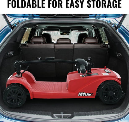 4 Wheels Mobility Scooter, Folding Lightweight Travel Mobility Scooter with Front & Rear LED Light, Heavy Duty Electric Motorized Scooters for Seniors Adults, Compact Mobility Scooter, Red