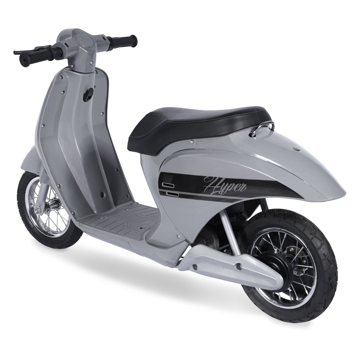 24 Volt Hyper Toys Retro Scooter, Silver, Battery Powered Electric Scooter with Easy Twist Throttle