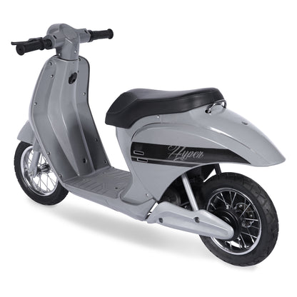 24 Volt Hyper Toys Retro Scooter, Silver, Battery Powered Electric Scooter with Easy Twist Throttle