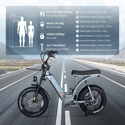 Electric Bike for Adults, 750W Ebike with 48V 20Ah Battery, 31MPH Electric Bicycles, 20'' Fat Tire Ebike, Hydraulic Brake Mountain Bike, 7 Speed Bicicleta Eléctrica Para Adultos, E-Bike UL2849