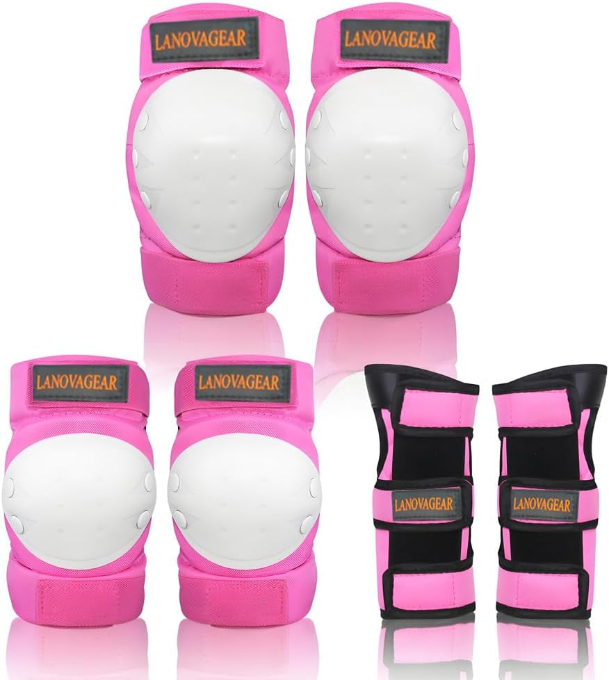 LANOVAGEAR Kids Adult Knee Elbow Pads and Wrist Guards Adjustable Safety Protective Gear Set for Cycling Skateboard Inline Skating