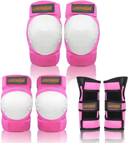LANOVAGEAR Kids Adult Knee Elbow Pads and Wrist Guards Adjustable Safety Protective Gear Set for Cycling Skateboard Inline Skating
