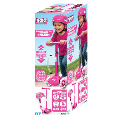 Jr 3 Wheel Scooter & Helmet - Pink 3+ - Super-Bright Light up Wheels - Unisex