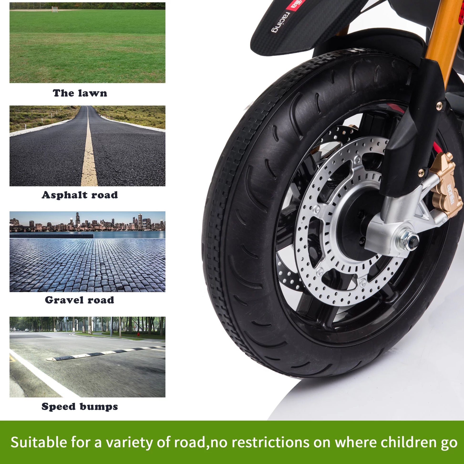 Aprilia Licensed 12V Ride on Motorcycle Electric Motorbike for Kids Child Toys W/Training Wheels, Music, LED Lights, MP3, USB