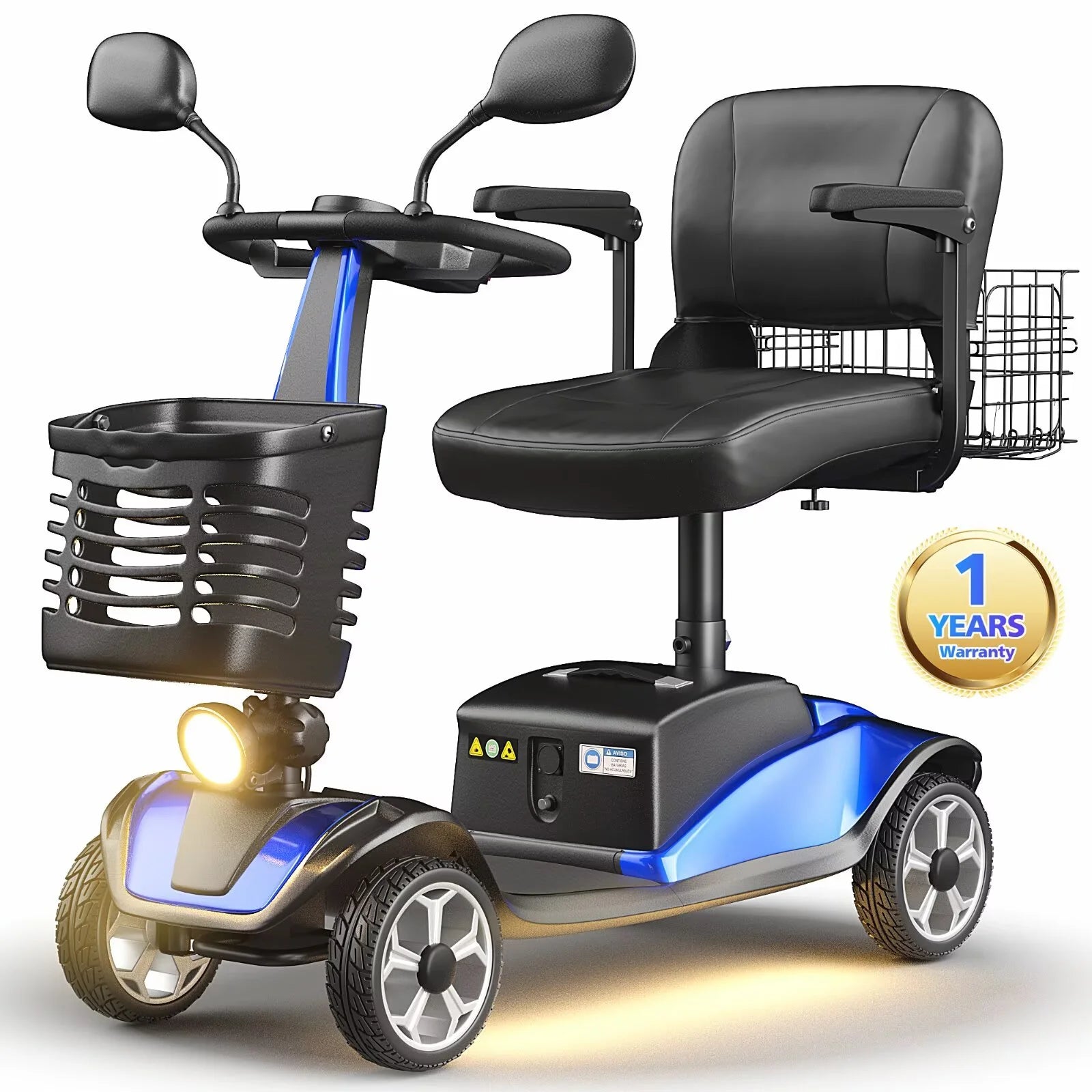 Upgrade 4 Wheel Mobility Scooter for Seniors, Foldable Powered Mobile Wheelchair for Adult 330Lbs, Blue