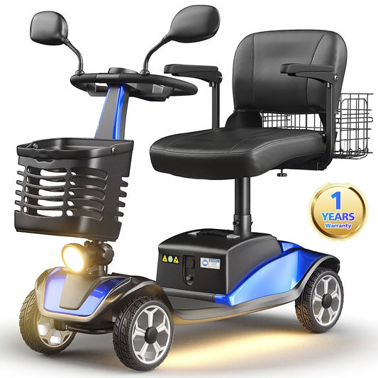 Upgrade 4 Wheel Mobility Scooter for Seniors, Foldable Powered Mobile Wheelchair for Adult 330Lbs, Blue