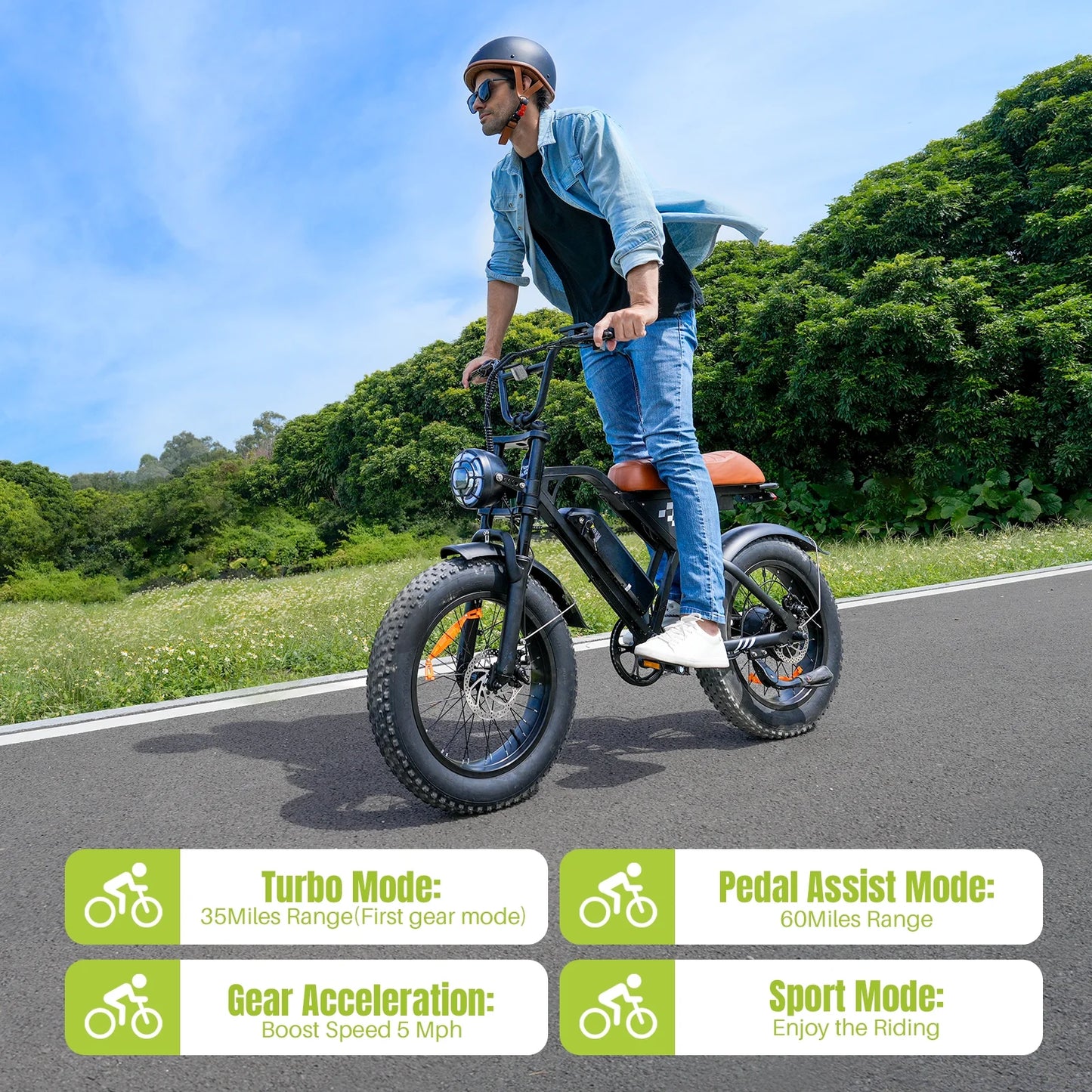 20"X 4.0 Fat Tire Electric Bicycle,1000W Peak Motor E-Bike Adults, 65 Miles Electric Bike with 20Mph,Dual Shock Absorber, 7-Speed,, 42V 10.4Ah Removable Battery