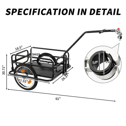 Bike Cargo Trailer, Steel Bicycle Cart, Quick Release Scooter Sports, Black