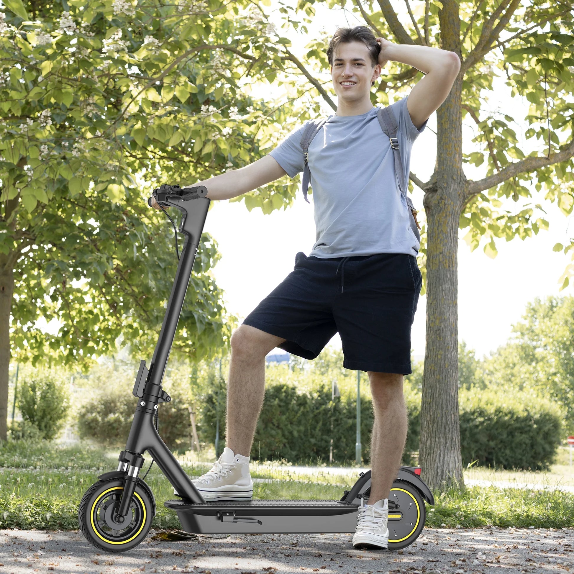 ESMAX 500W 10' Foldable Electric Scooter for Adults with Air Tire and Dual Shock Absorption, Dual Braking