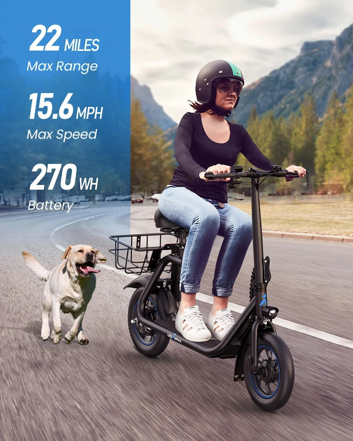 C1 Electric Scooter with Seat, 450W Powerful Motor up to 22 Miles Range, Folding Electric Scooter for Adult Max Speed 15.5Mph, Electric Scooter-Blackfor Commuting with Basket