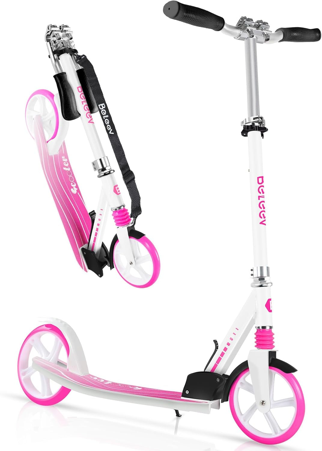 BELEEV V5 Scooters for Kids 6 Years and Up, Folding Kick Scooter 2 Wheel for Adults Teens, 4 Adjustable Handlebar, 200Mm Big Wheels, Lightweight Sports Commuter Scooter, Sturdy Frame, up to 220Lbs