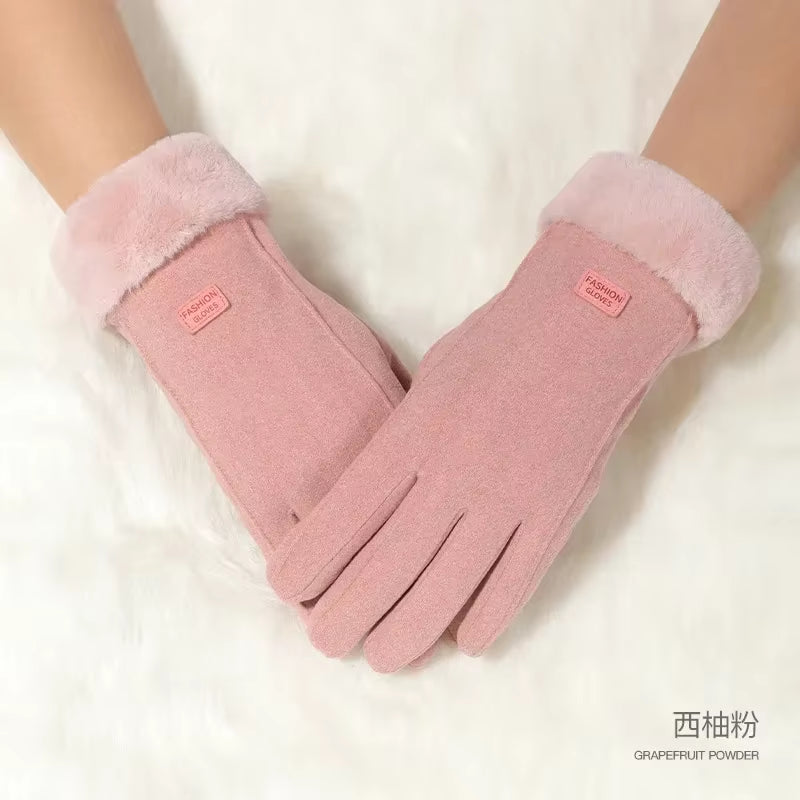 Women Winter Thick Plush Gloves Fashion Warm Suede Outdoor Guantes Lady Touchscreen Driving Gloves Sports Motos Cycling Mittens